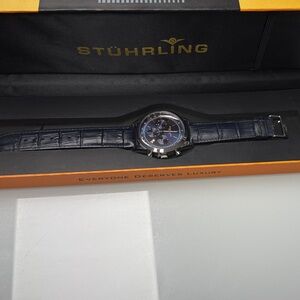 Stuhrling Blue Leather Strap Watch